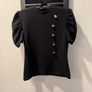 Elegant Black Puff Sleeve Top with Gold Buttons